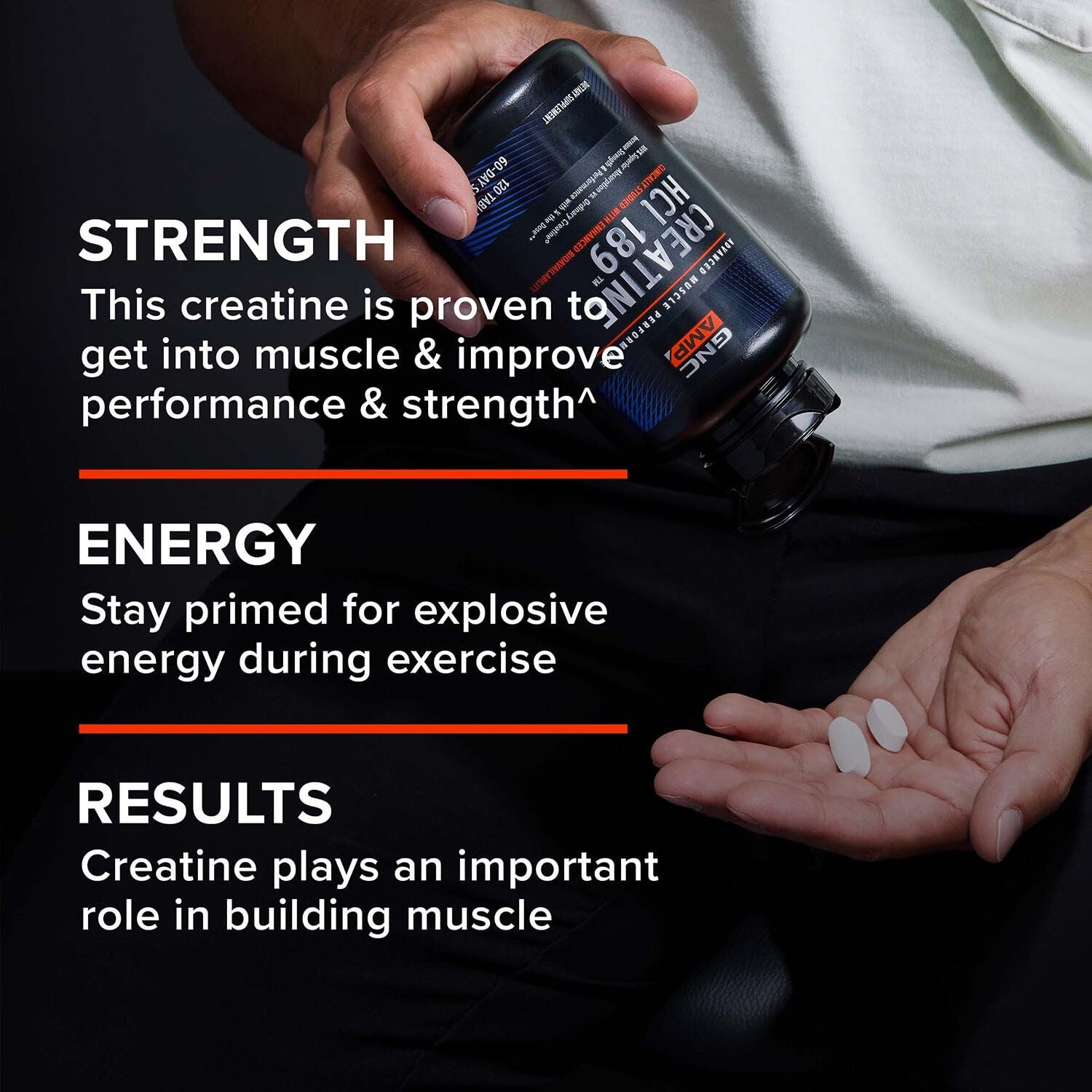 GNC AMP Creatine HCl 189 Pills, Clinically Proven Strength & Muscle Builder, Athletic Performance, Energy Production, Recovery Supplement, Fast Absorbing, Gluten Free Formula, 60 Servings - Image 6