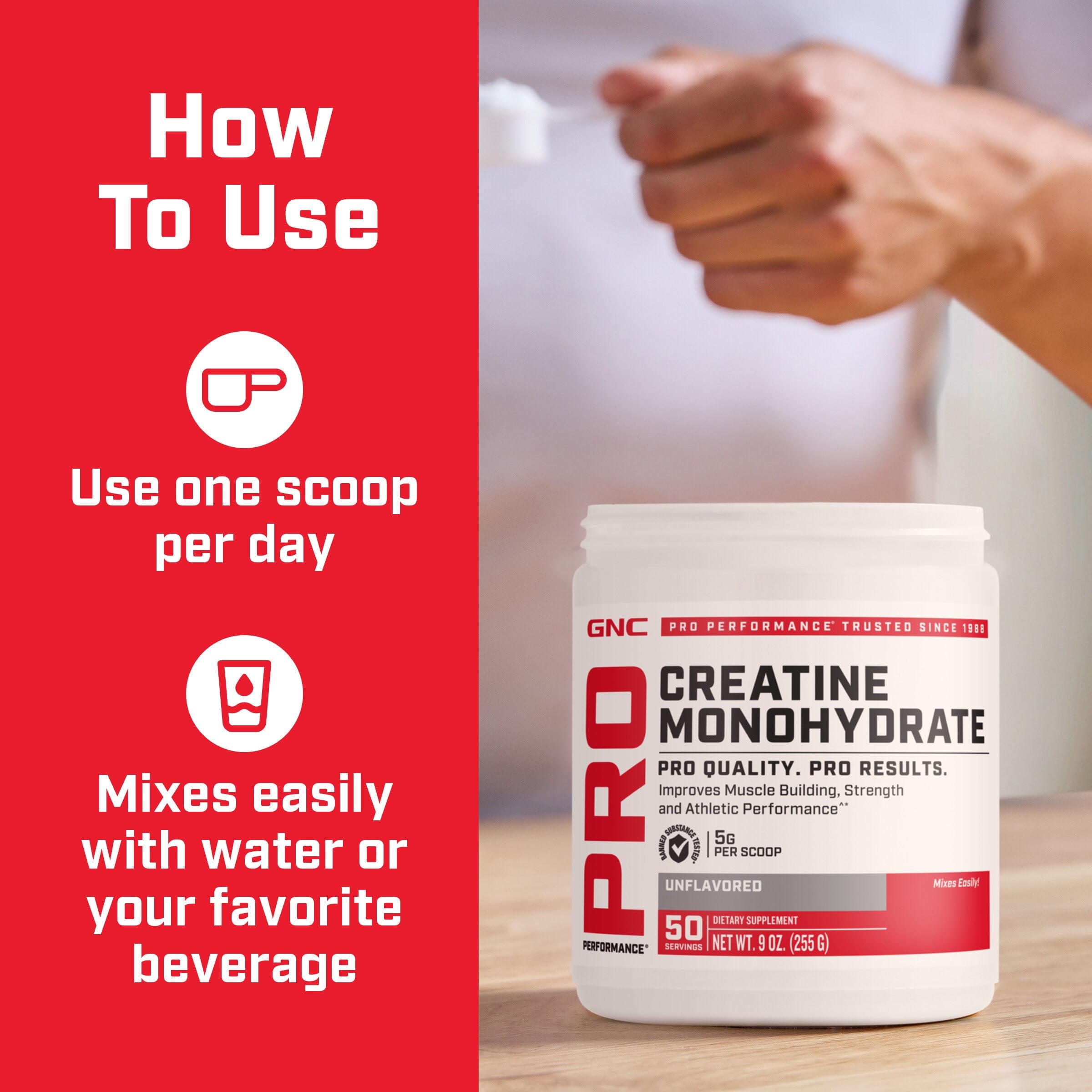 GNC Pro Performance Creatine Monohydrate Powder for Women & Men, 5g Creatine Per Serving, Muscle Building, Energy Production, Endurance, Performance, 50 Servings - Image 7