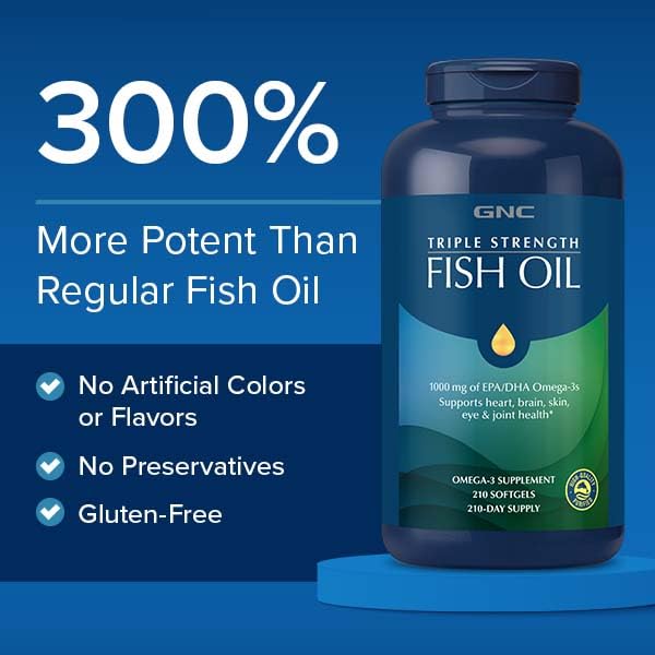 GNC Triple Strength Fish Oil Omega 3 Supplement, 1000mg EPA and DHA, Supports Heart, Brain, Skin, Eye and Joint Health, 60 Softgels - Image 4